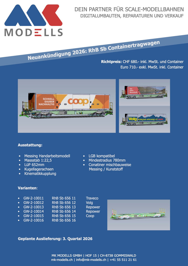 Nieuw aangekondigd: MK Modells RhB Containerwagen type Sb.